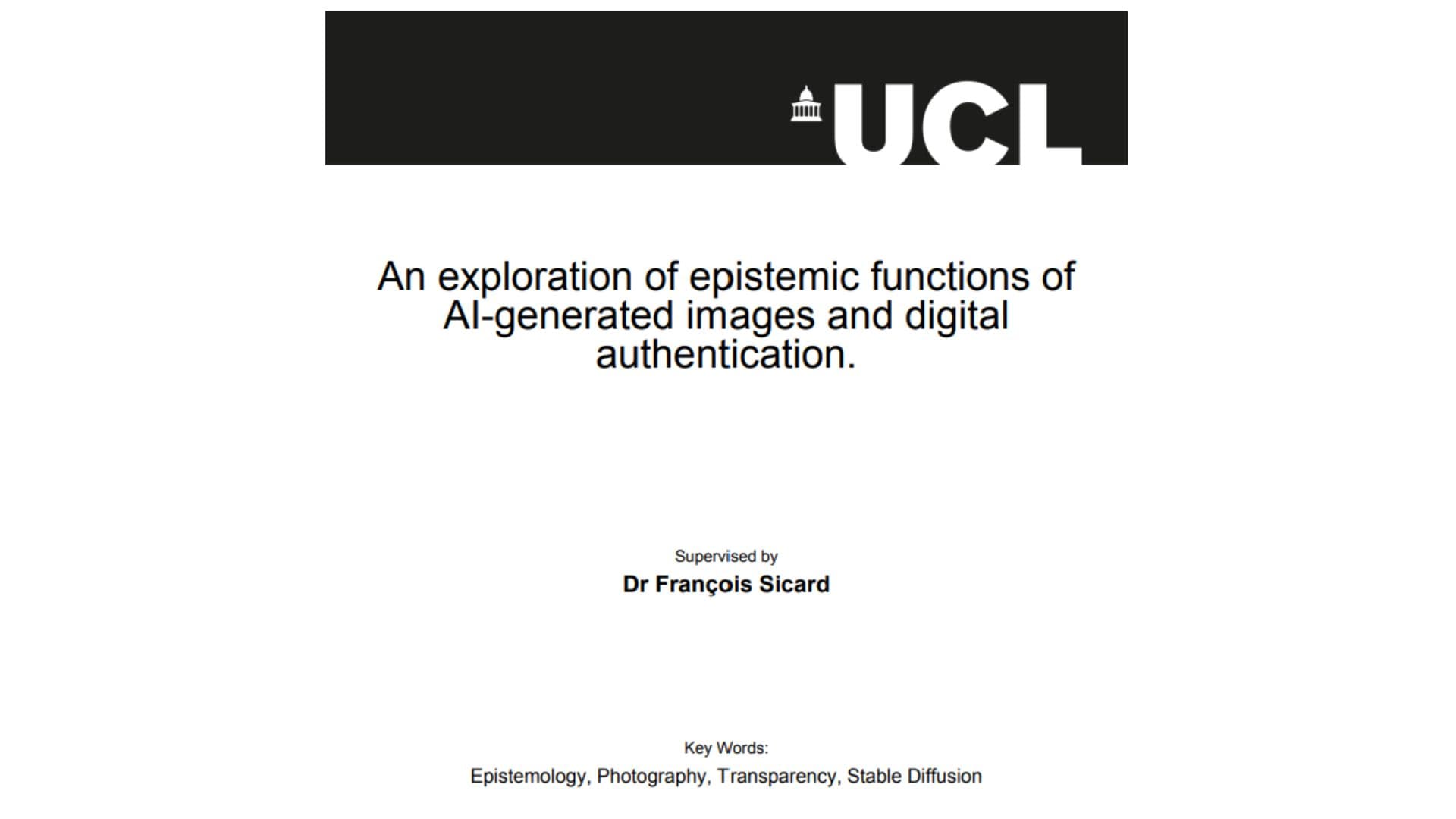 UCL Dissertation: Epistemological framework for AI-generated images